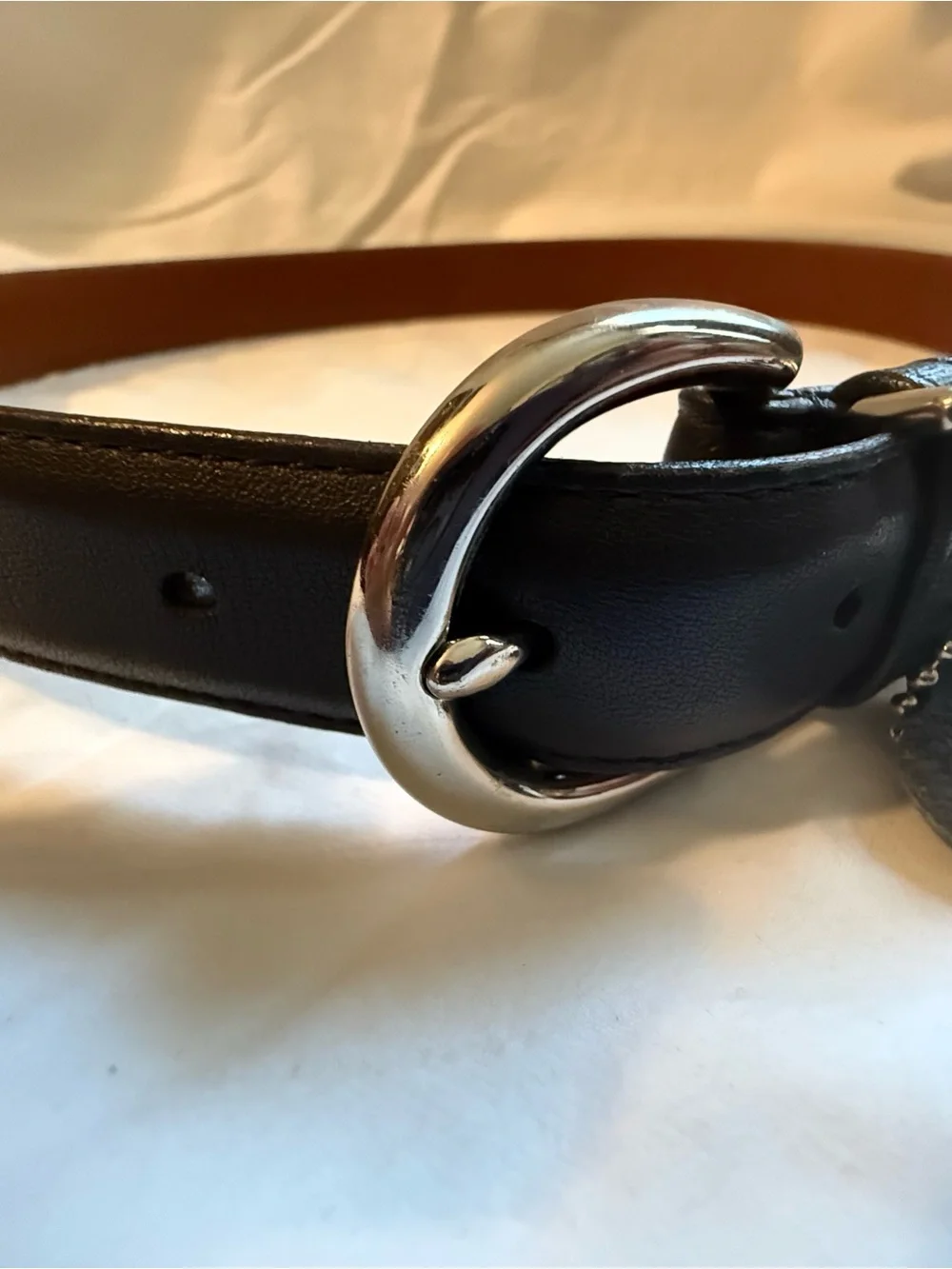 Authentic Coach Black Leather Belt with Silver Buckle Size Small
